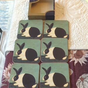 Pimpernel Green and Black Rabbit Coasters - Set of 5